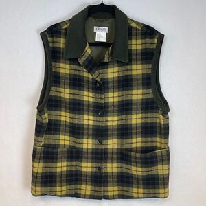 OLSEN Collection Women's Vest Size 10 Yellow Green Plaid Sleeveless Wool Blend